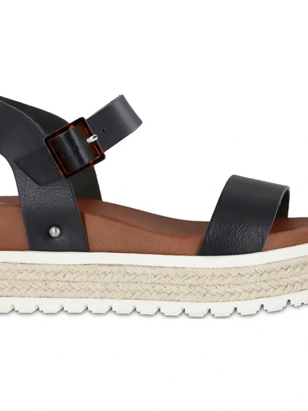 MIA Black Leather Platform Espadrille Sandal with Brown Footbed